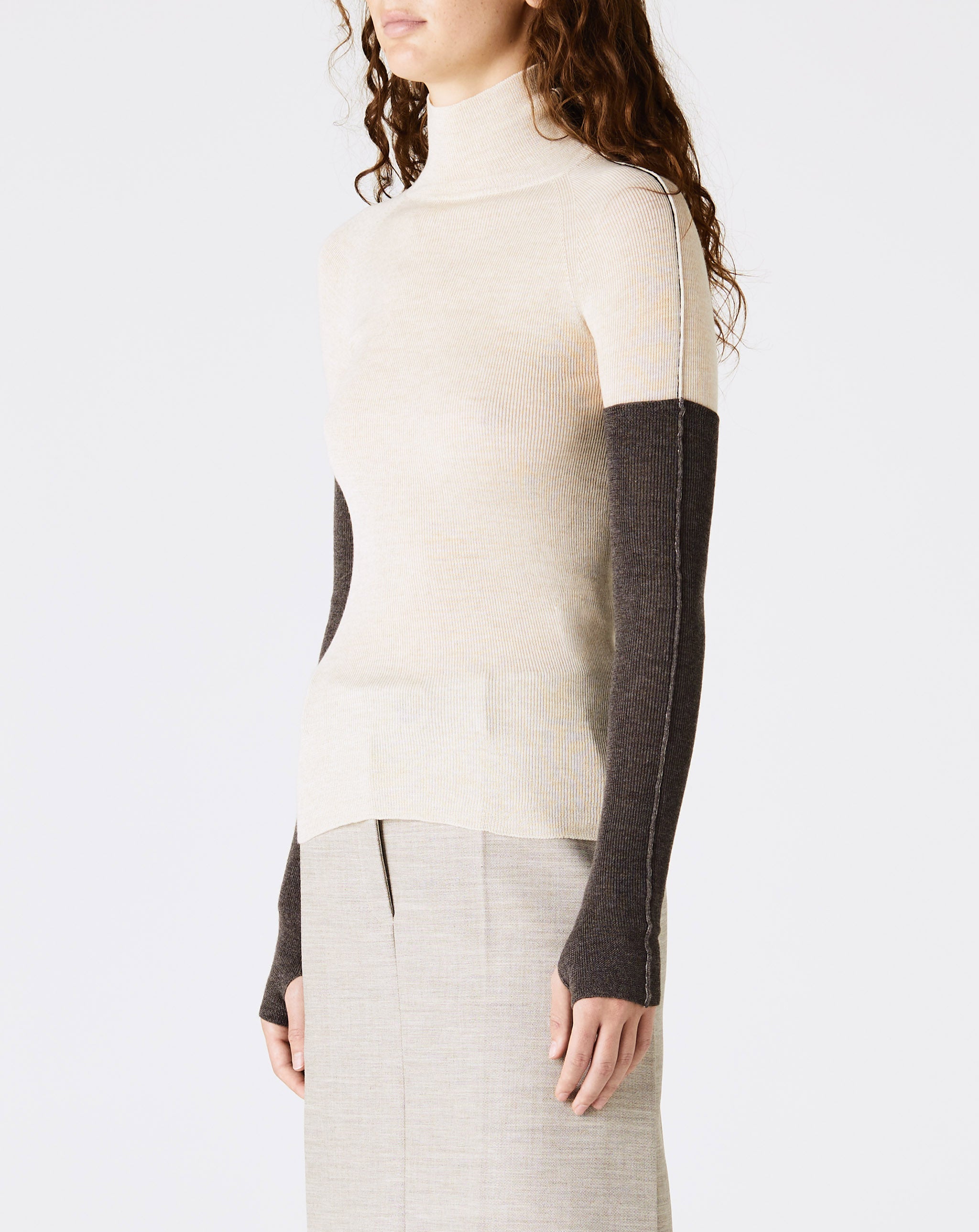 Combo Sleeve Turtleneck Sweater