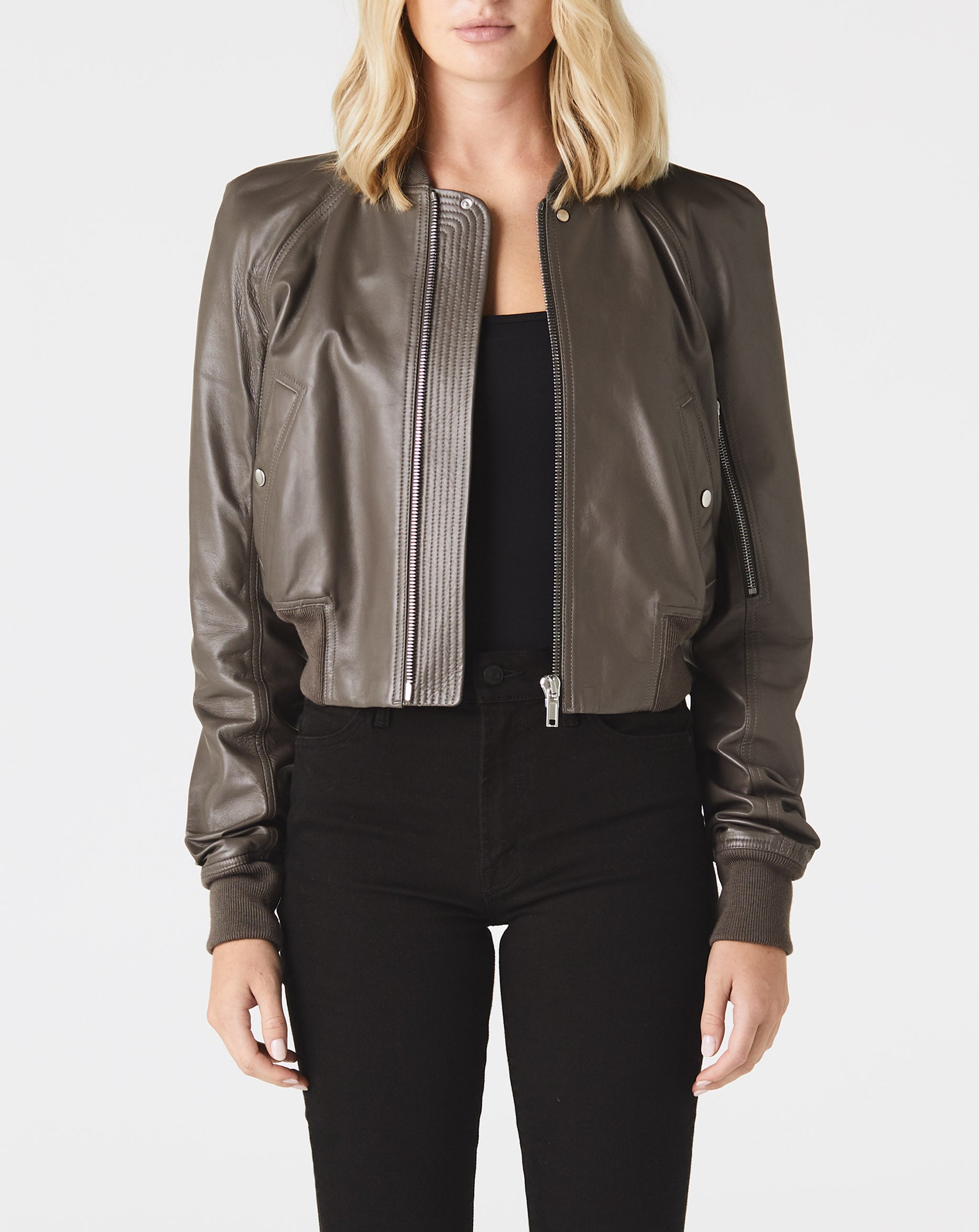 Cropped Leather Bomber Jacket