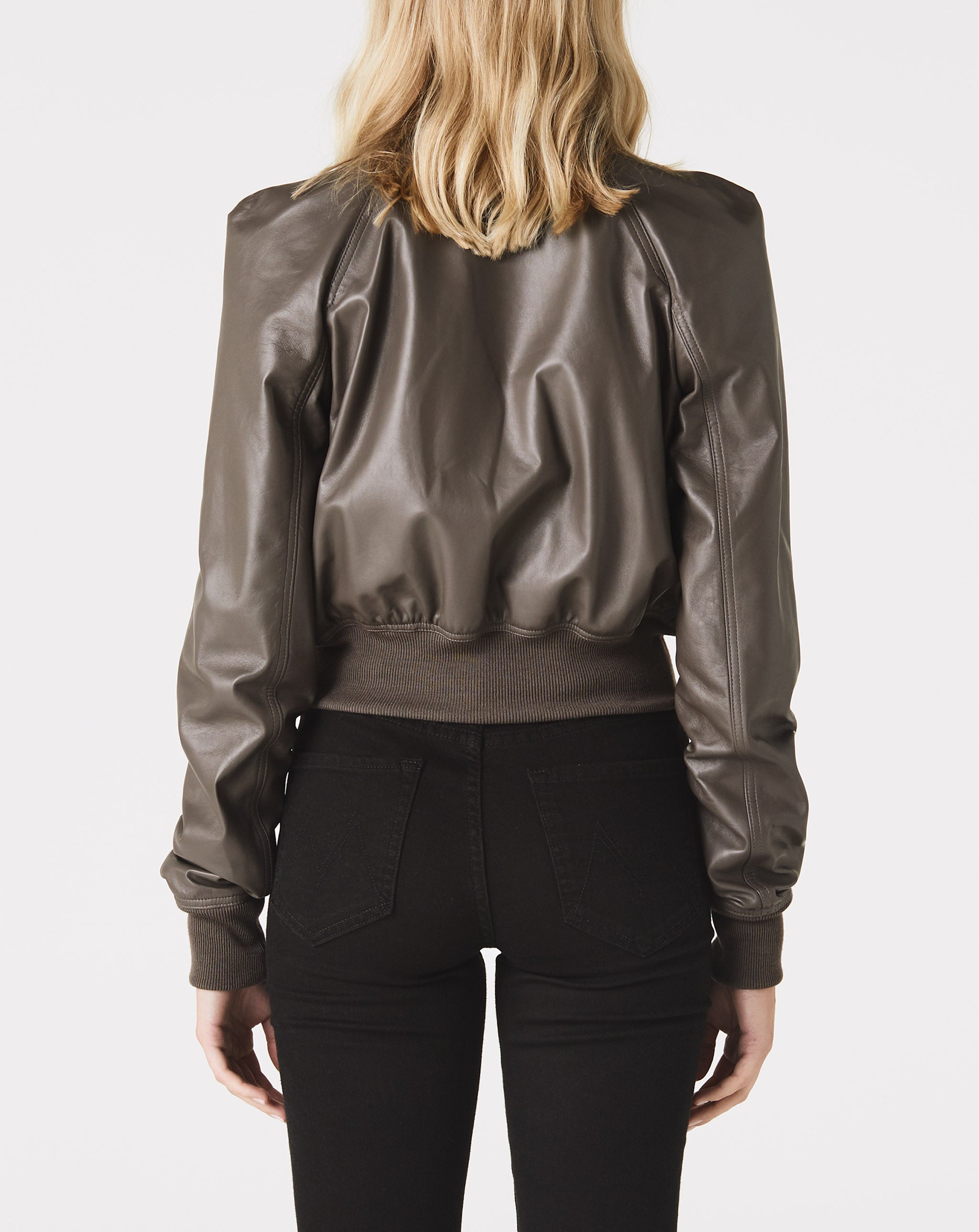 Cropped Leather Bomber Jacket