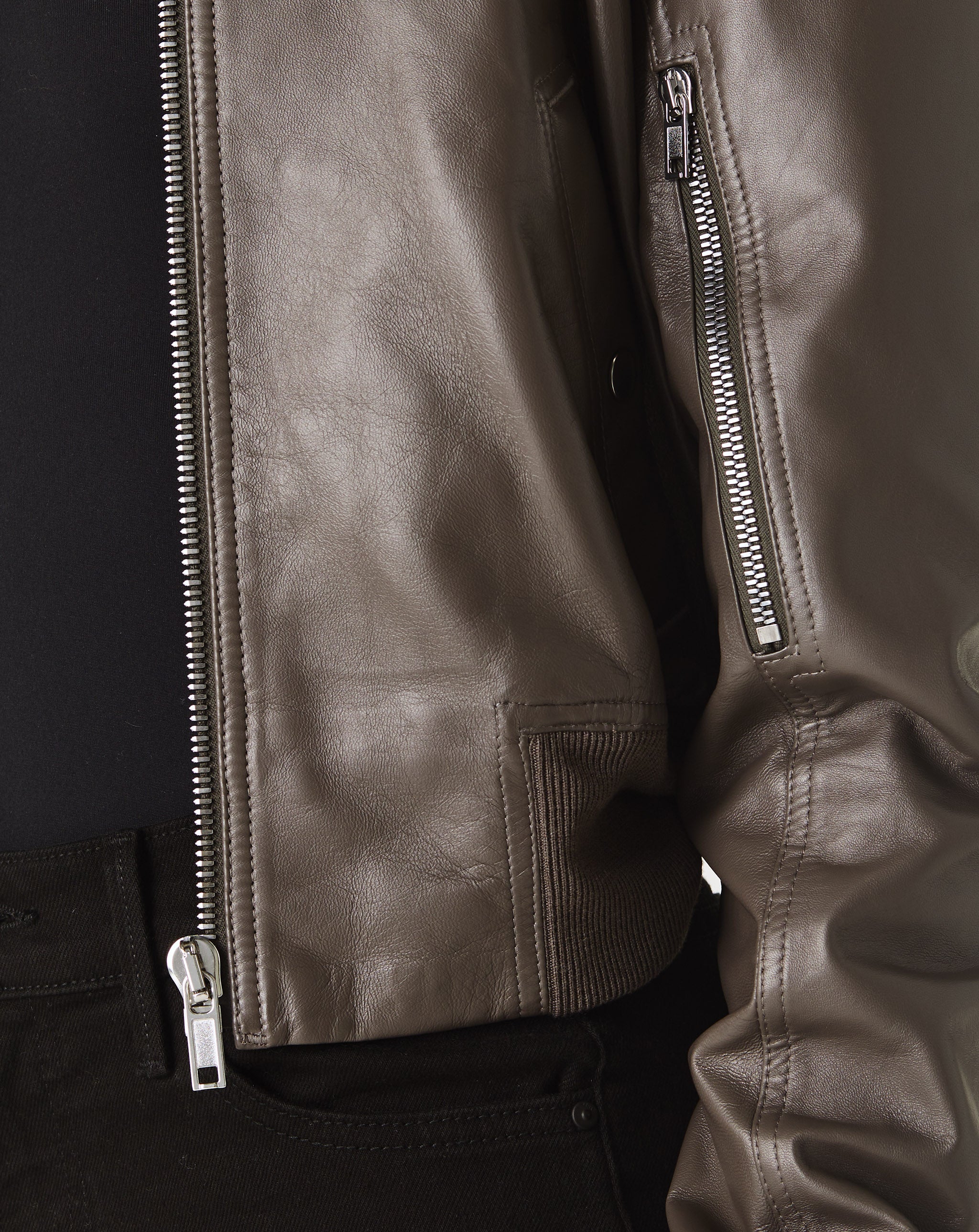 Cropped Leather Bomber Jacket